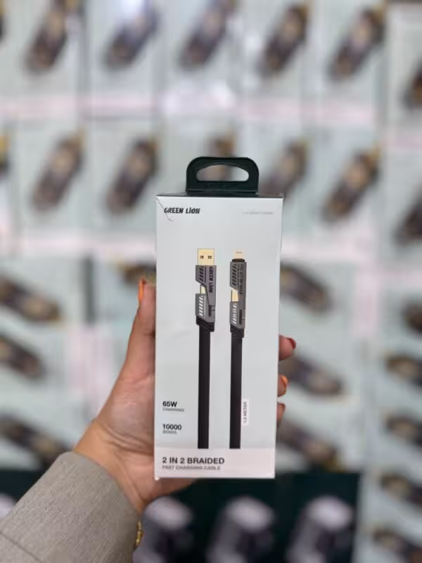 کابل شارژ گرین لاین چهار کاره (همه کاره ) مدل  GREEN LION 2 IN 2 BRAIDED