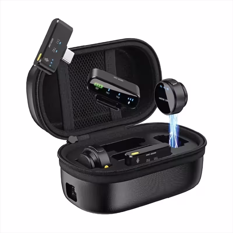 میکروفون بیسیم یقه ای سکه ای با 2 فرستنده وایرلس گرین لاین Green Lion GM-85X 3 In 1 Wireless Microphone GNGM85XMICBK