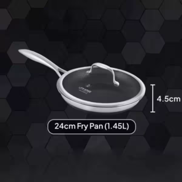ماهیتابه تک دسته استیل کف لیزری بدنه براق لایف اسمایل 24 سانت