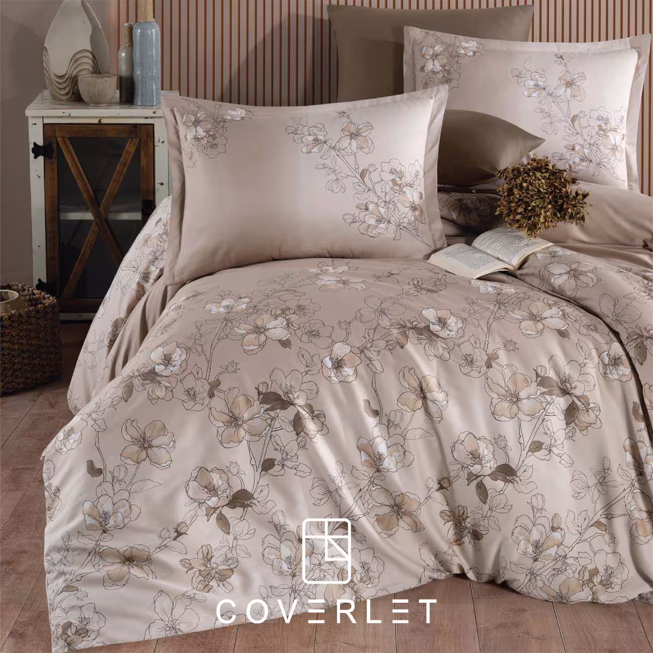 روتختی قهوه‌ای گل‌دار دونفره کاوری مدل Sindarin