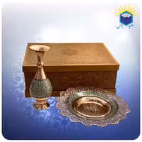 ست شیرینی خوری و گلدان مس و خاتم کاری با جعبه MDF چرمی
