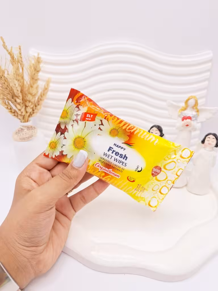 دستمال مرطوب اسانس میوه ای HAPPY Fresh WET WIPES 15 تایی کد 6273