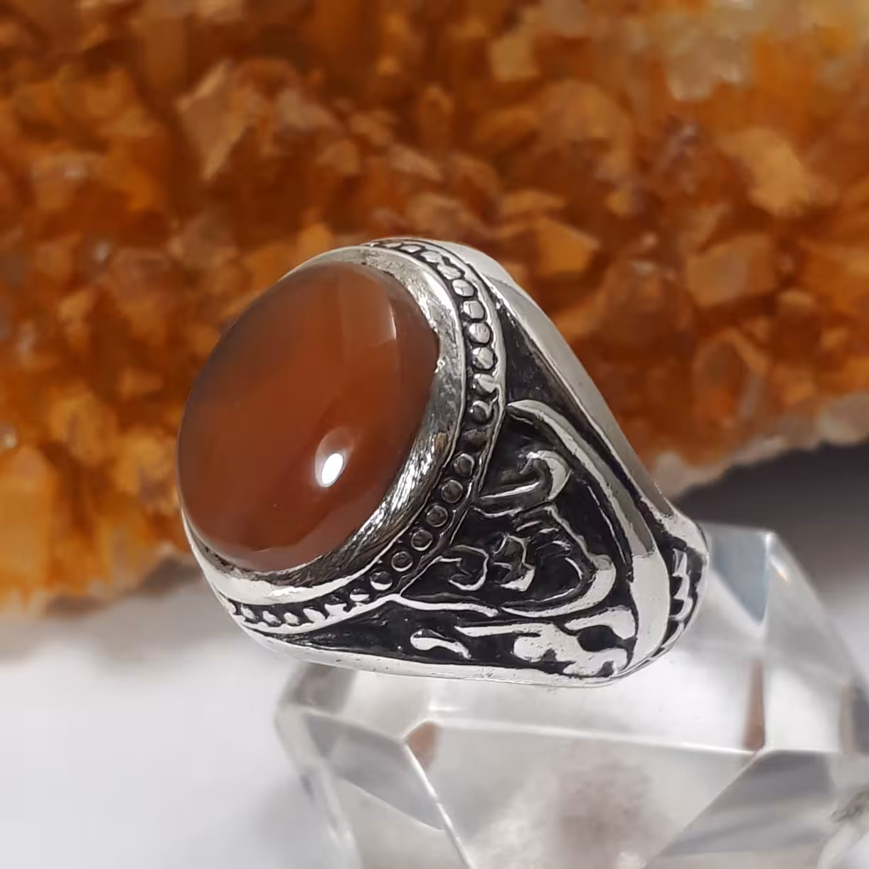 انگشتر نقره مردانه نگین عقیق یمانی کد 206111