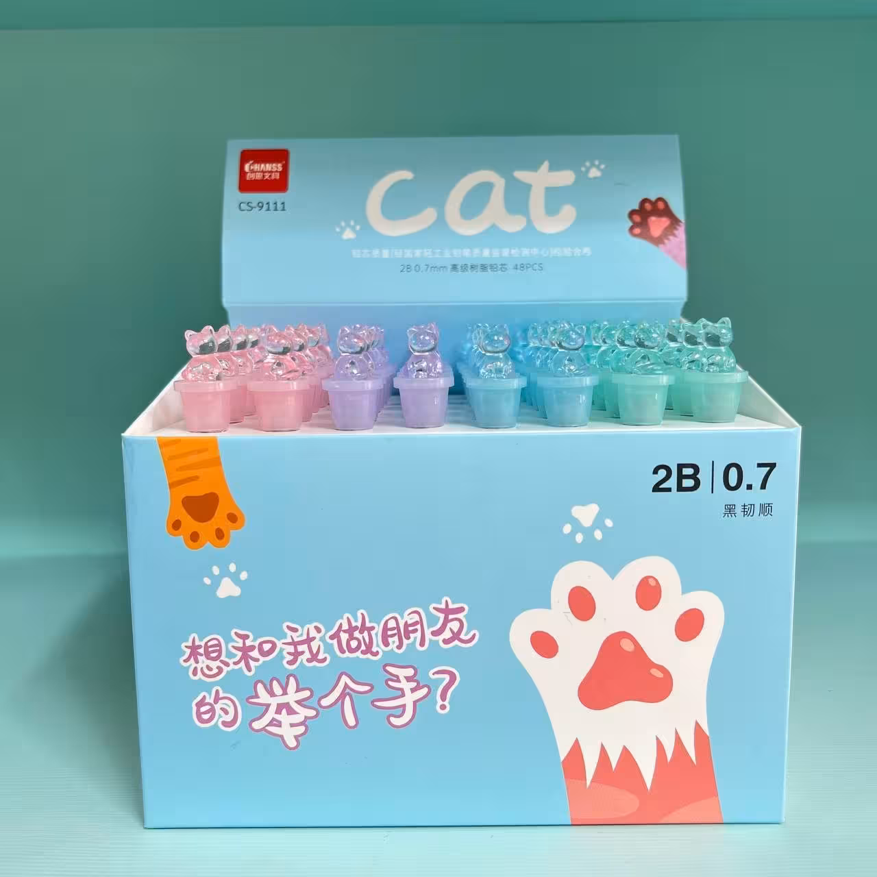 مغز اتود کریستالی طرح گربه مغز  0.5 در سه رنگ آبی،بنفش،صورتی