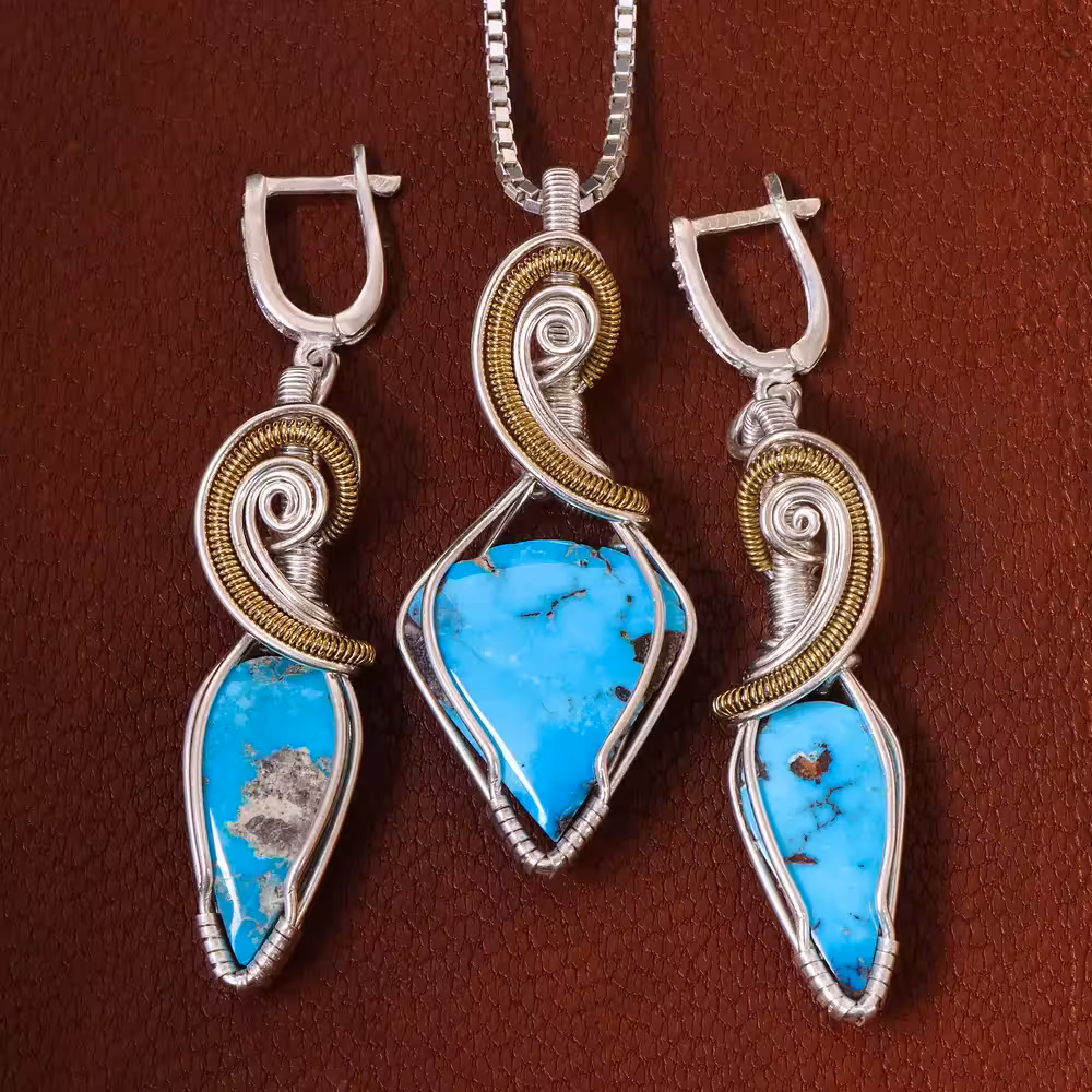 نیم ست فیروزه زنانه کد 21258 - جواهری مشاهیر