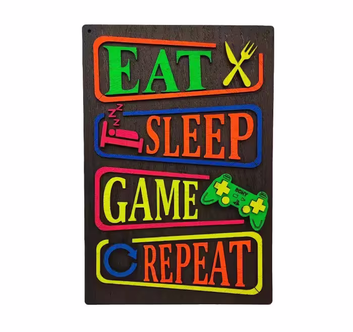 تابلو بلک لایت طرح Eat Sleep Game Repeat