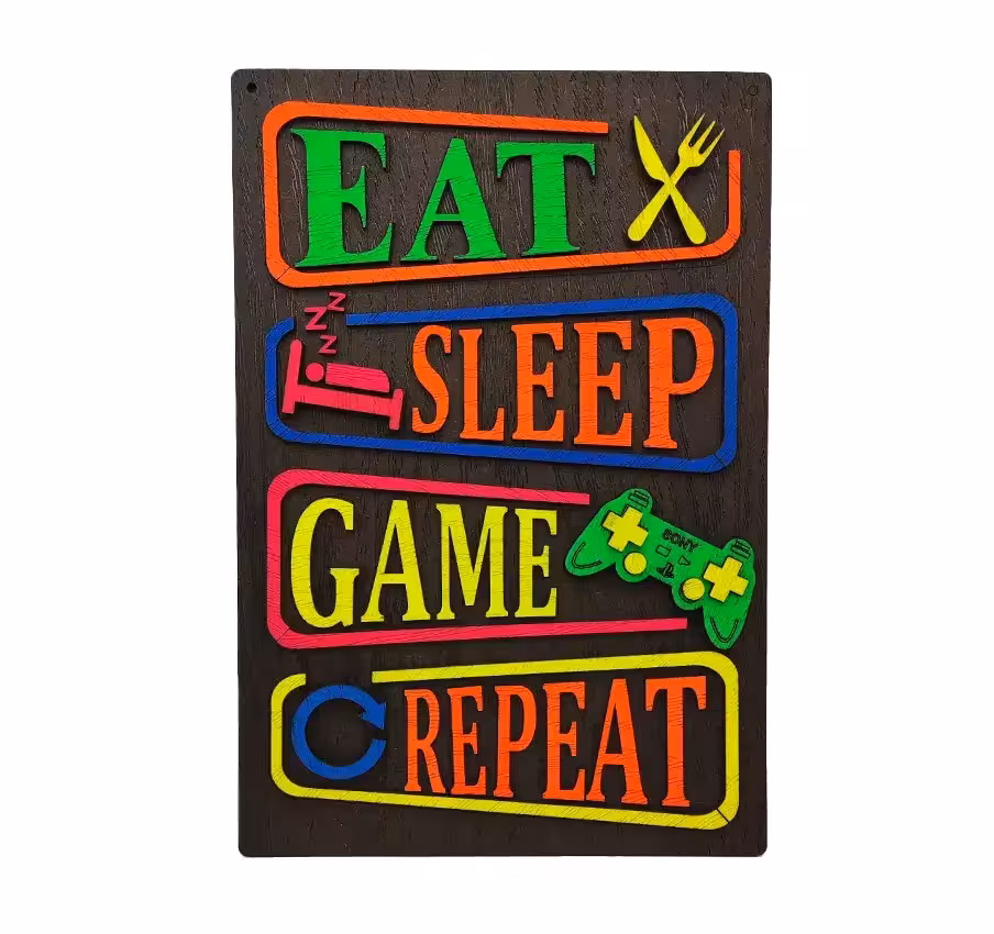 تابلو بلک لایت طرح Eat Sleep Game Repeat