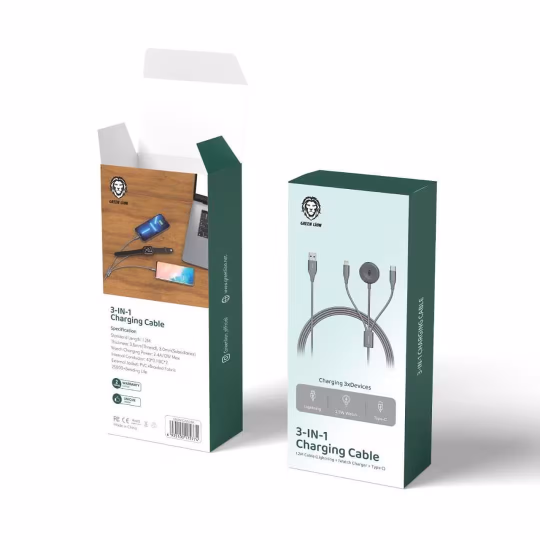 کابل شارژ گرین 3 در 1 1.2 متری گرین Green 3in1 Charging Cable1.2M (Lightning/iWatch Charger/Type-C)