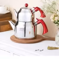 کتری قوری استیل لوله دار 3لیتر دسته باکالیت قرمز ریور کد 2164