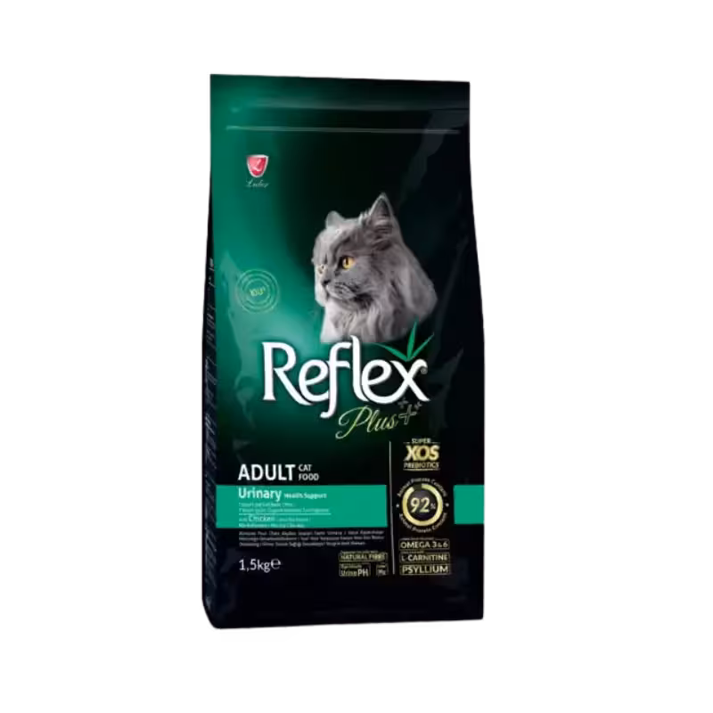 غذای خشک گربه بالغ طعم مرغ مدل urinary برند Reflex رفلکس پلاس 1/5 کیلویی