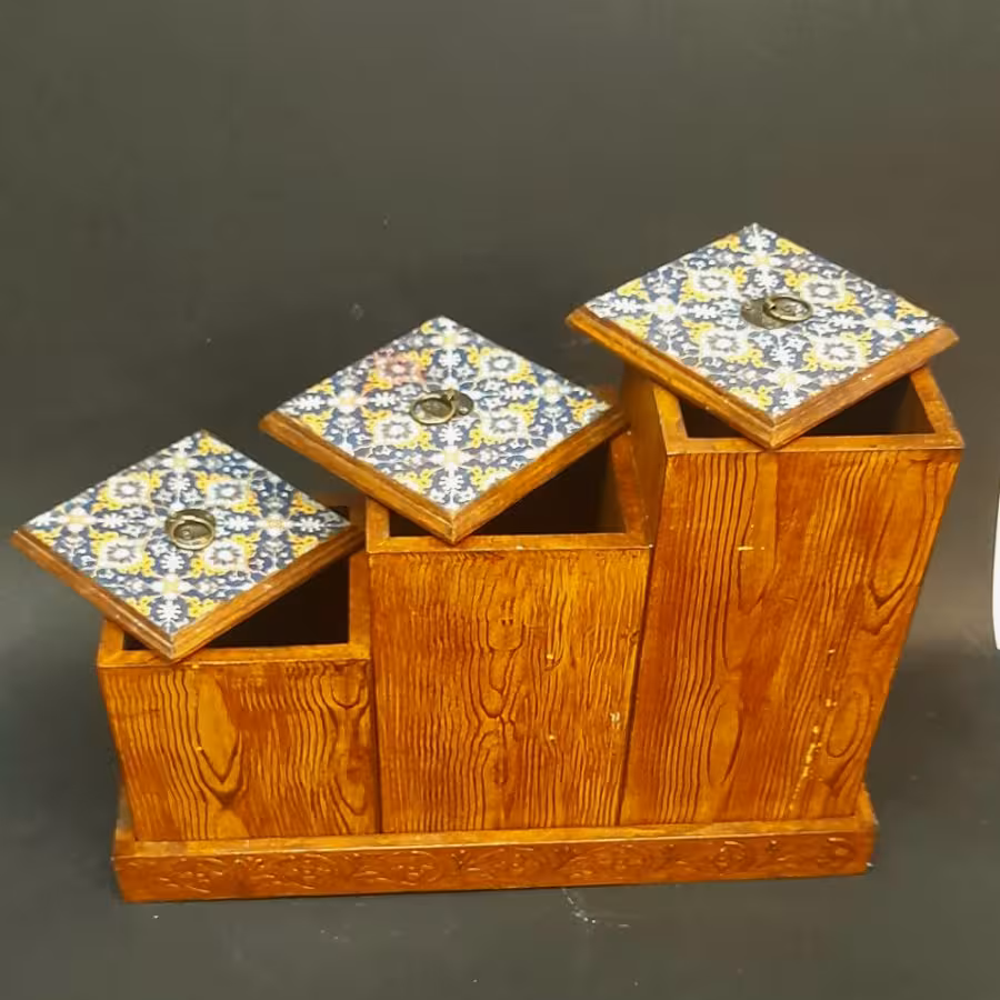 جا ادویه چوبی مکعبی 3 تایی مخصوص انواع کارای هنری