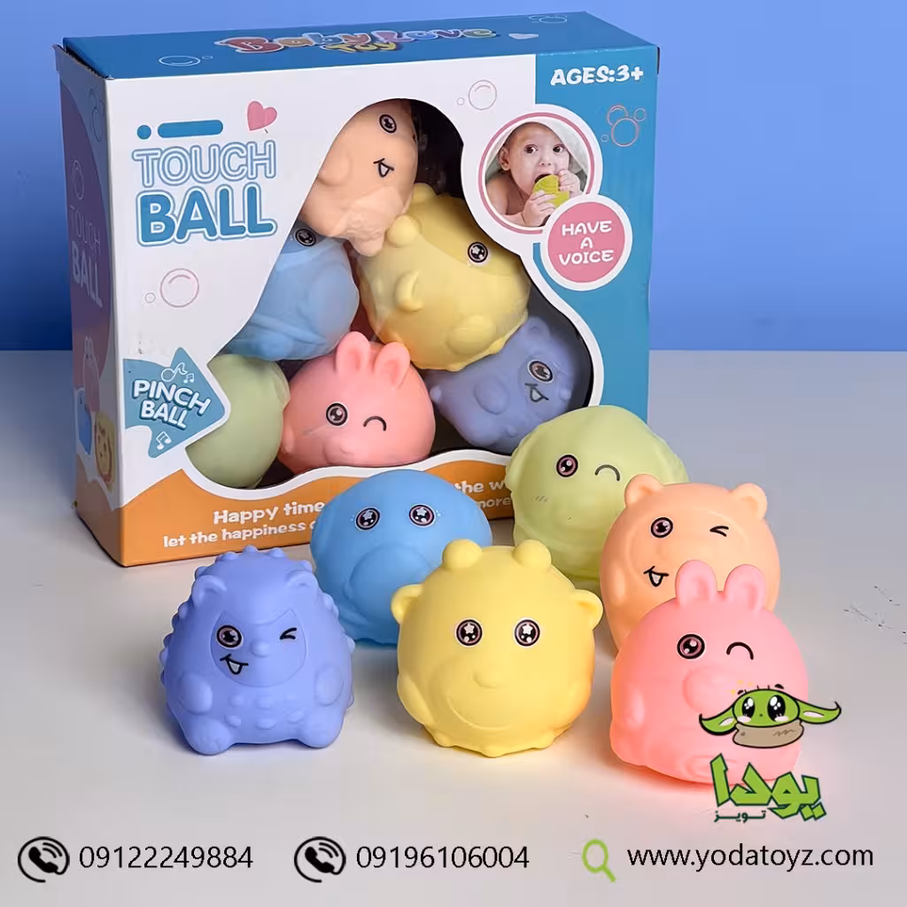 اسباب بازی توپ حسی نوزاد با رنگ پاستلی و سوتک 6 عددی itouch ball 153-916
