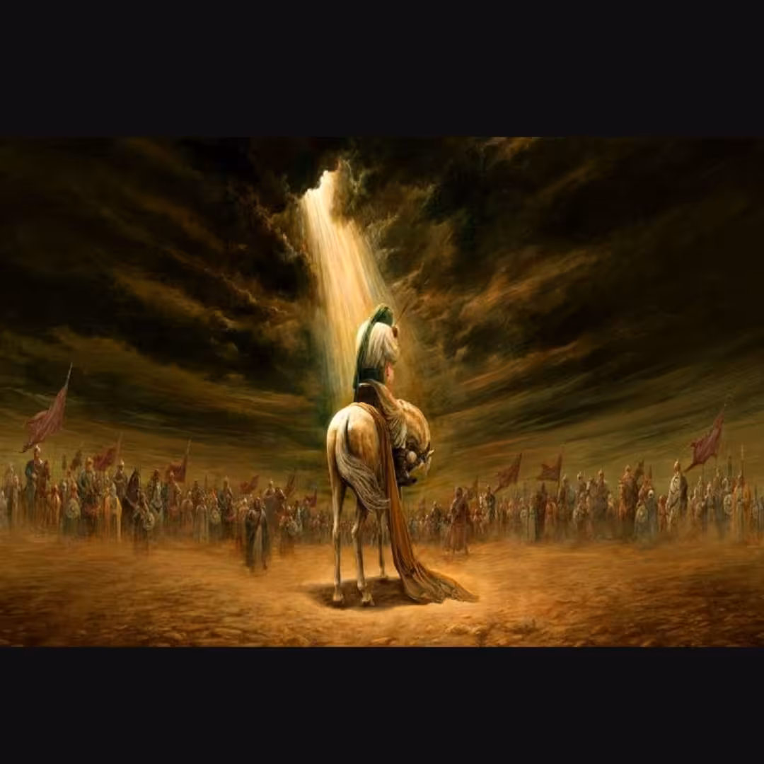 پرچم مخمل محرم امام حسین  سایز 140در300 طرح نقاشی مسیح عاشورا