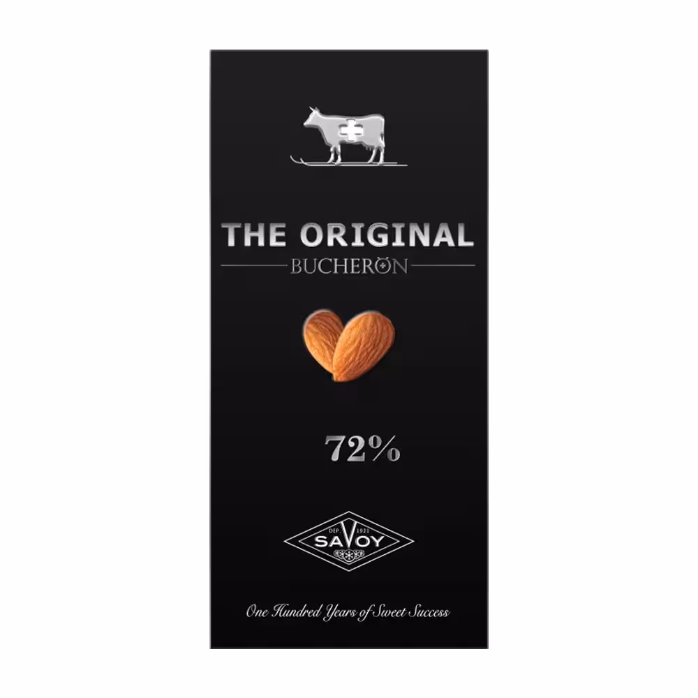 شکلات تلخ تخته‌ای 72% بوچرون به همراه بادام 90 گرم