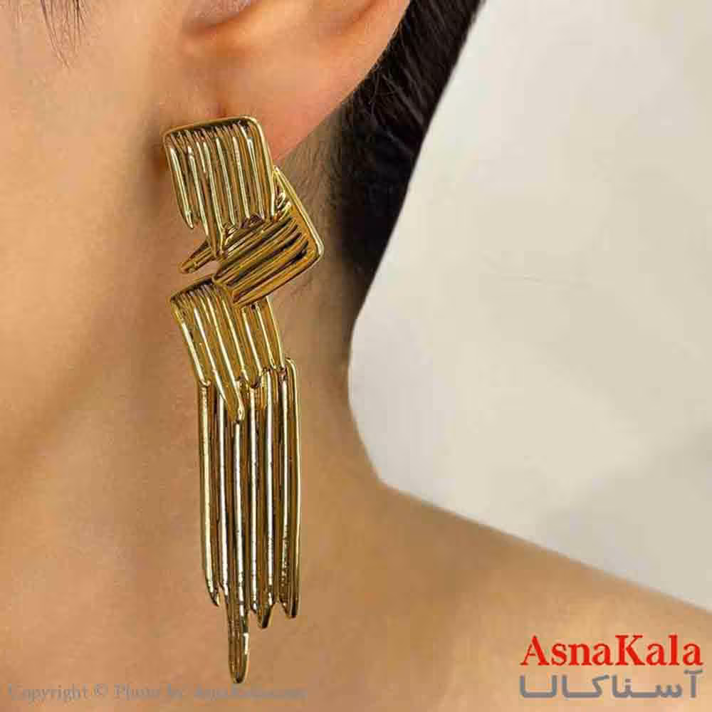 گوشواره دخترانه مینیمال طرح شکسته خطی فشن رنگ طلایی کد GSH151722W