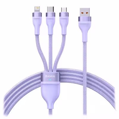 کابل تبدیل USB به USB-C / microUSB / لایتنینگ باسئوس مدل ONE-FOR-THREE 100Wطول 1.2 متر