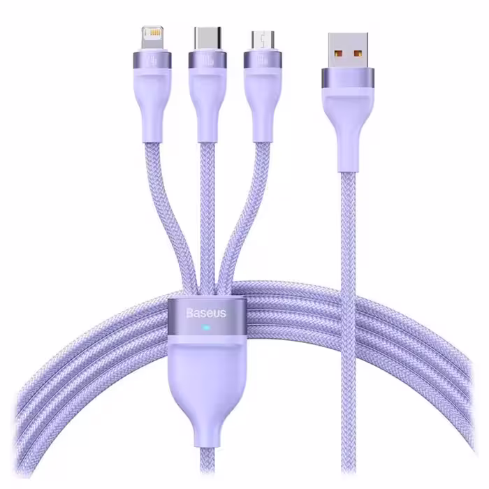 کابل تبدیل USB به USB-C / microUSB / لایتنینگ باسئوس مدل ONE-FOR-THREE 100Wطول 1.2 متر