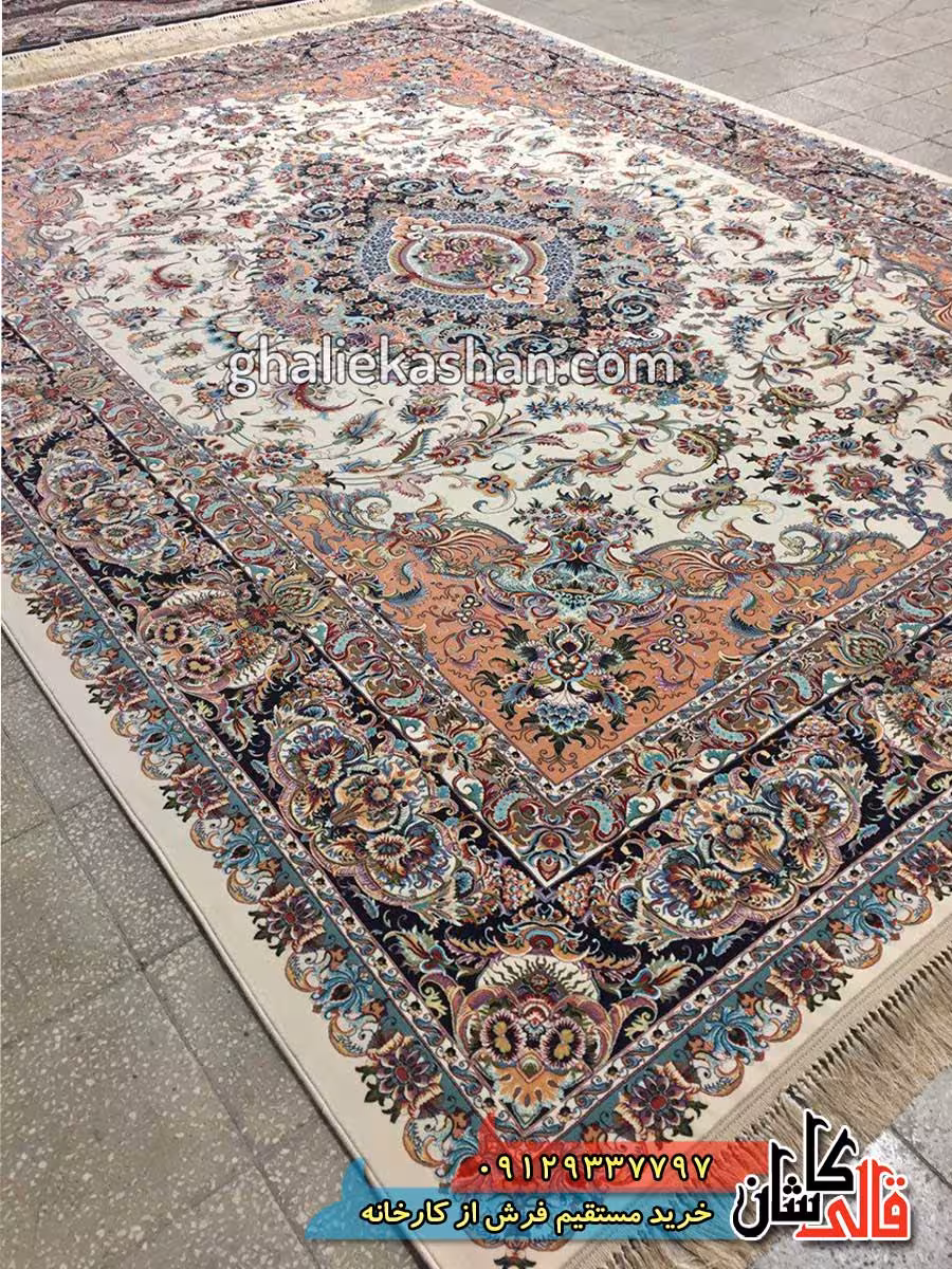 فرش 1200 شانه طرح هشت پرنده زمینه کرم کاشان