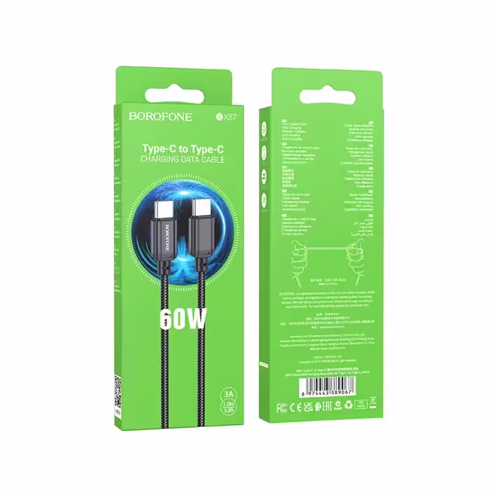 کابل USB-C بروفون مدل BX87 60W طول 1 مترUSB-C cable BROPHONE model BX87 60W length 1 meter