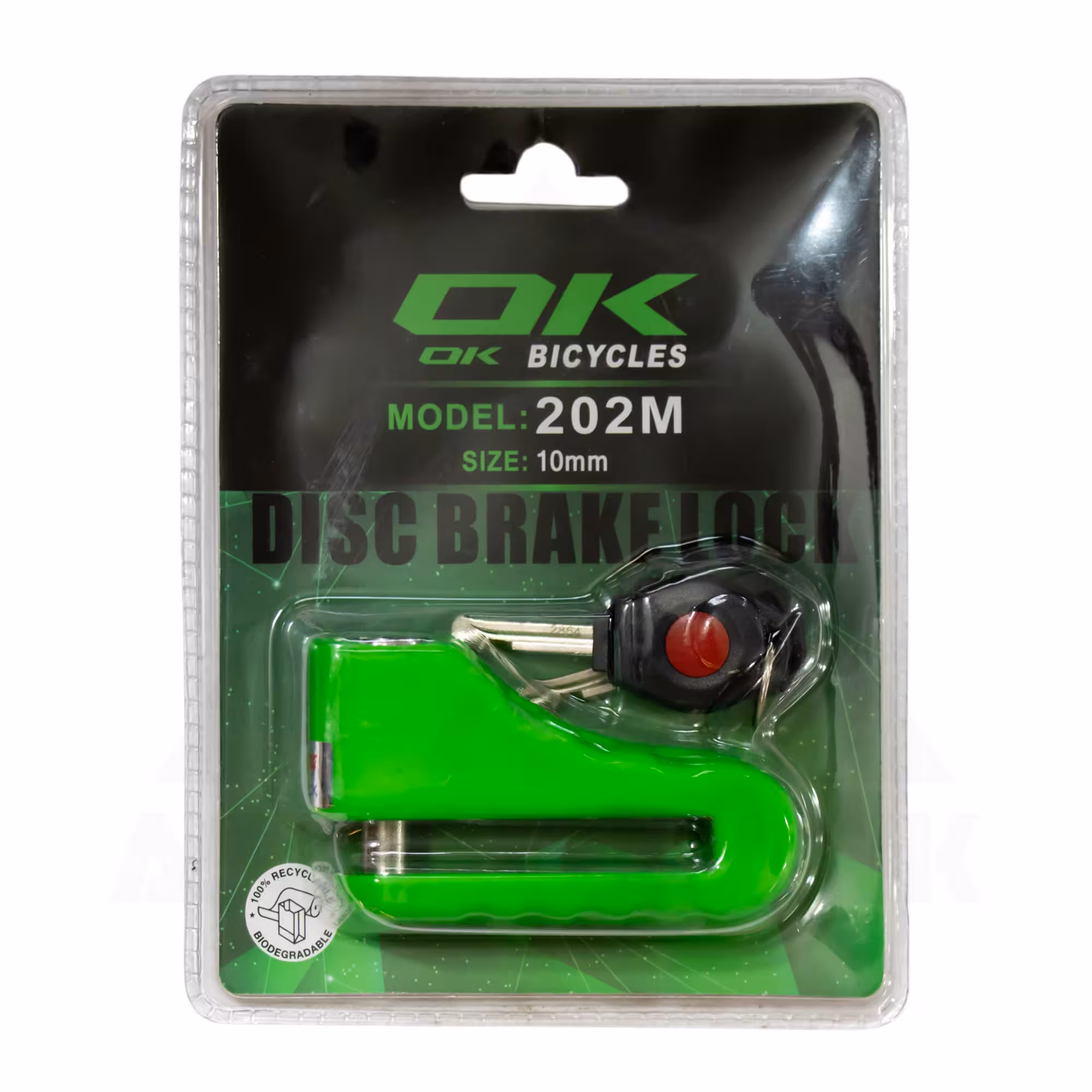 قفل دیسک دوچرخه و موتور OK 202M 10mm سبز