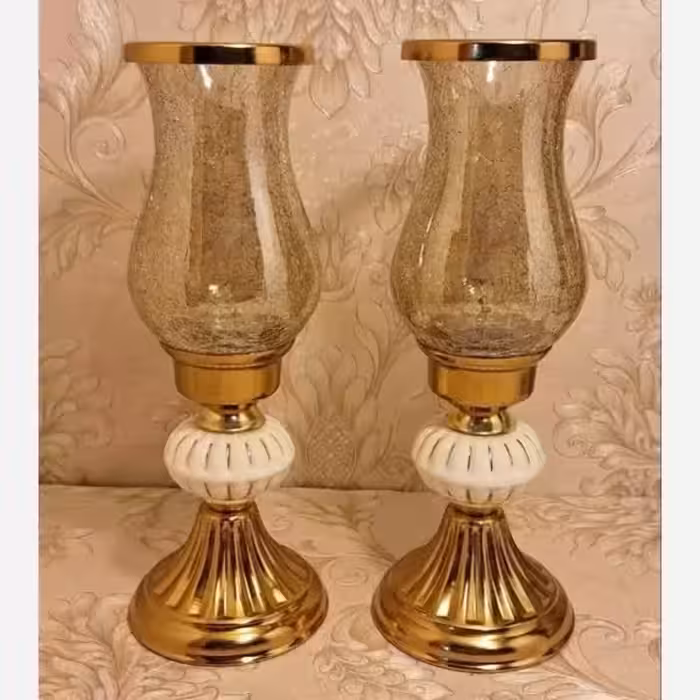 شمعدان آنتیک 32 سانتی فلزی سرامیکی کد 118 یک عددی