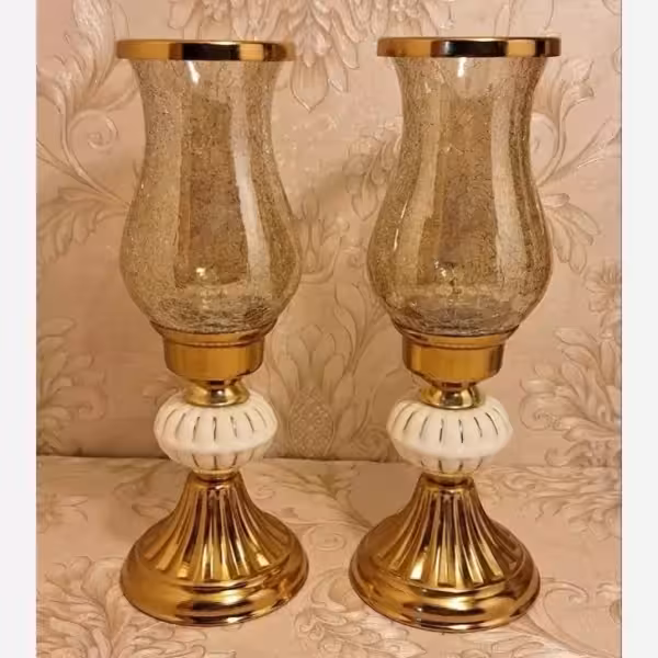 شمعدان آنتیک 32 سانتی فلزی سرامیکی کد 118 یک عددی