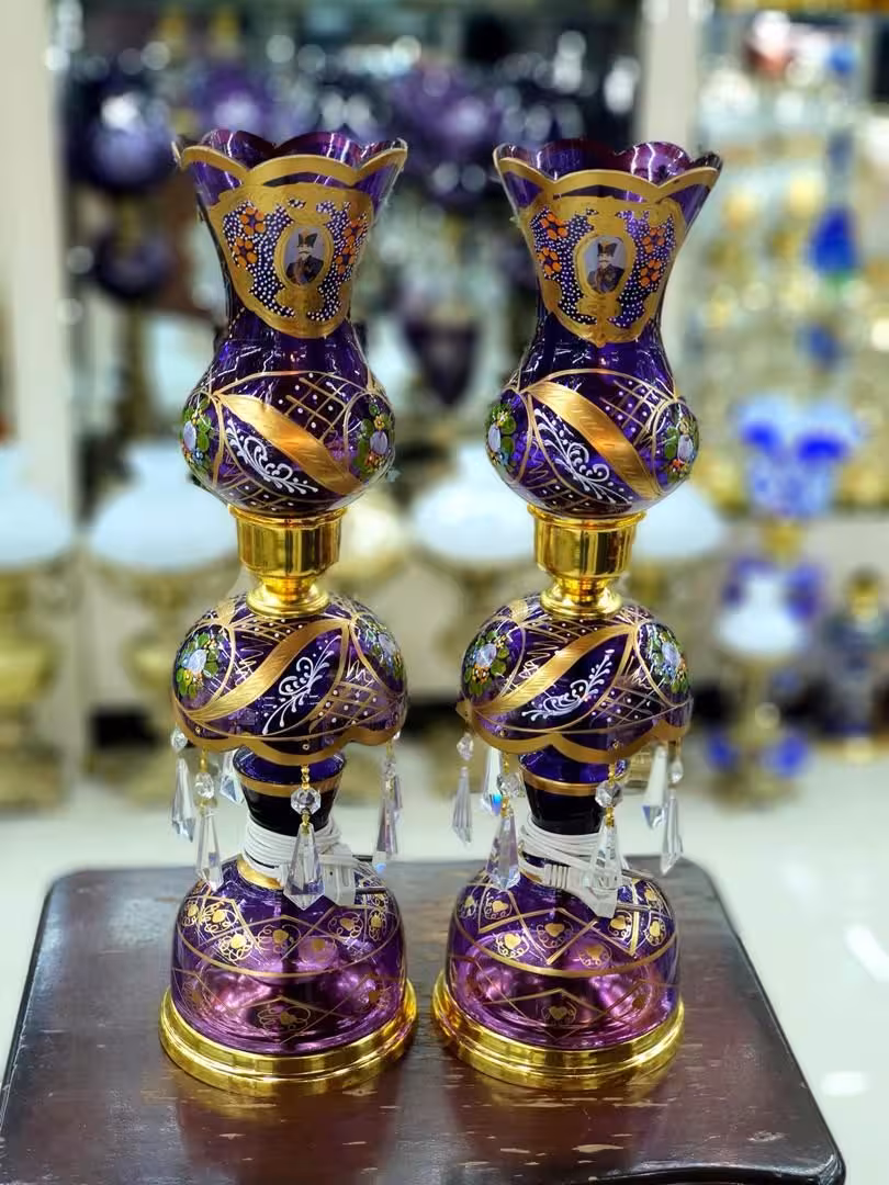 شمعدان جفتی لاله و ترنج عباسی بنفش