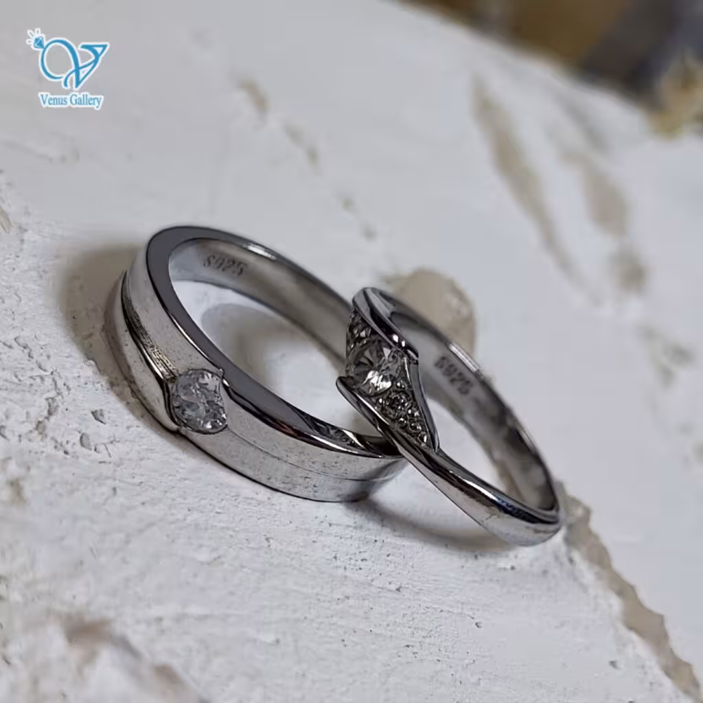 حلقه ست نقره نامزدی طرح طلا سفید کد 3518