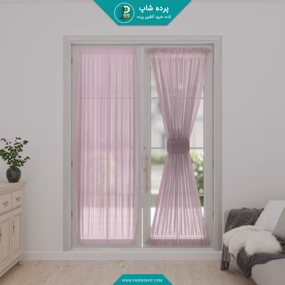 پرده پشت پنجره ای جنس تورکتان شاین رنگ صورتی روشن