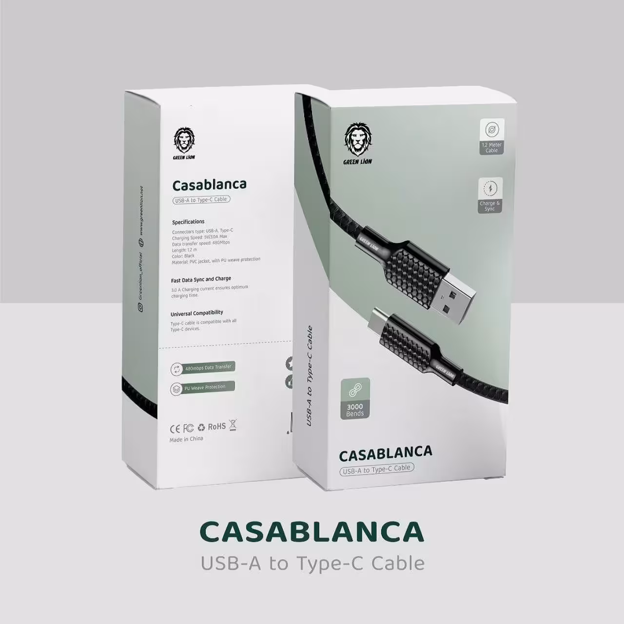 سیم شارژ USB-A به تایپ سی کازابلانکا گرین Green Casablanca USB-A to Type-c Cable