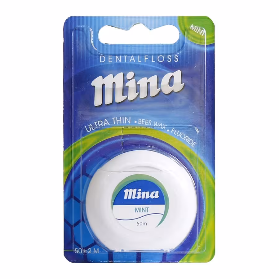 نخ دندان فوق نازک مینا با اسانس نعنا 50 متر Mina Waxed Extremely Thin Dental Floss