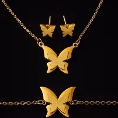 نیم ست استیل طرح پروانه طلایی