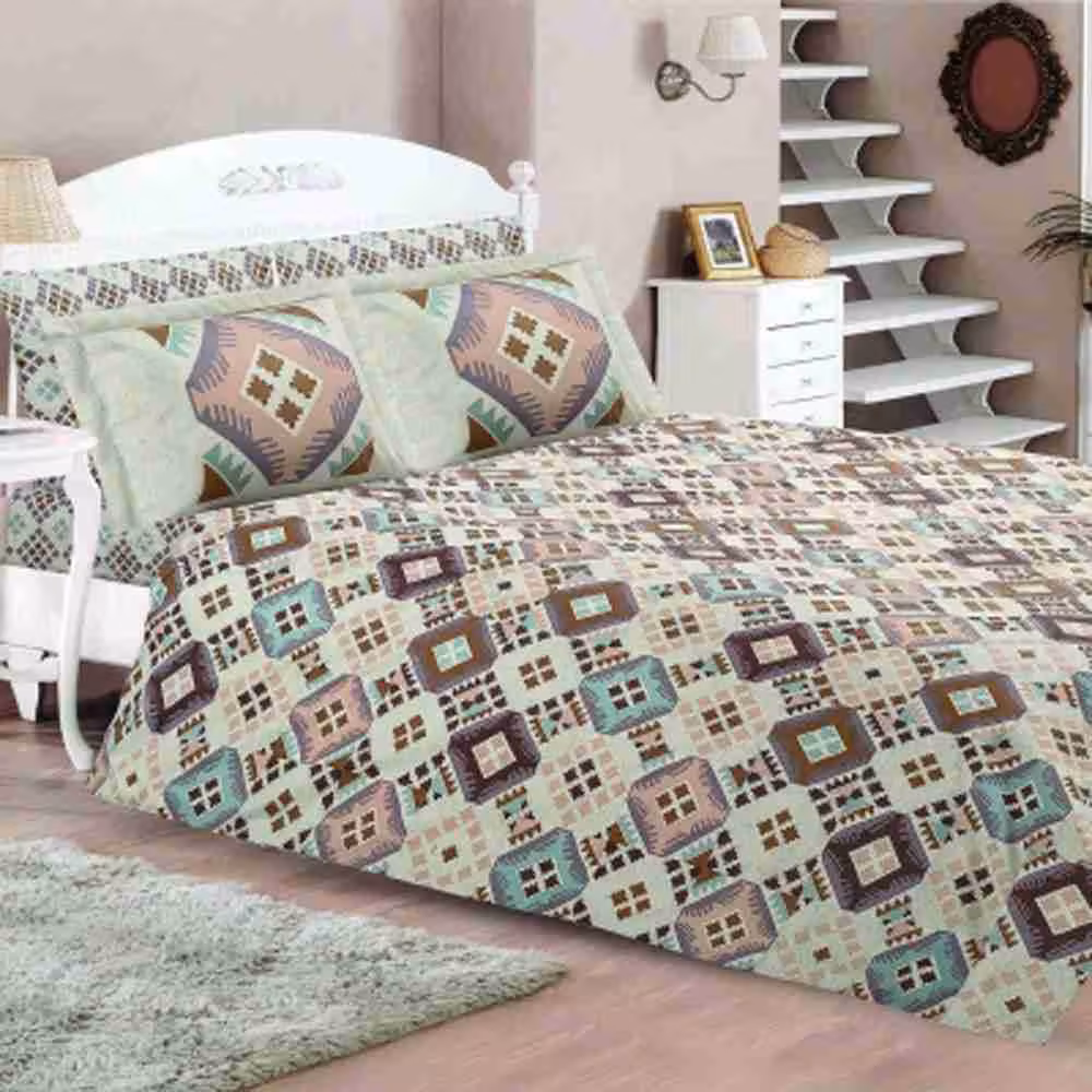 ست لحاف و روتختی دو نفره 4 تکه رزین تاژ مدل تایل