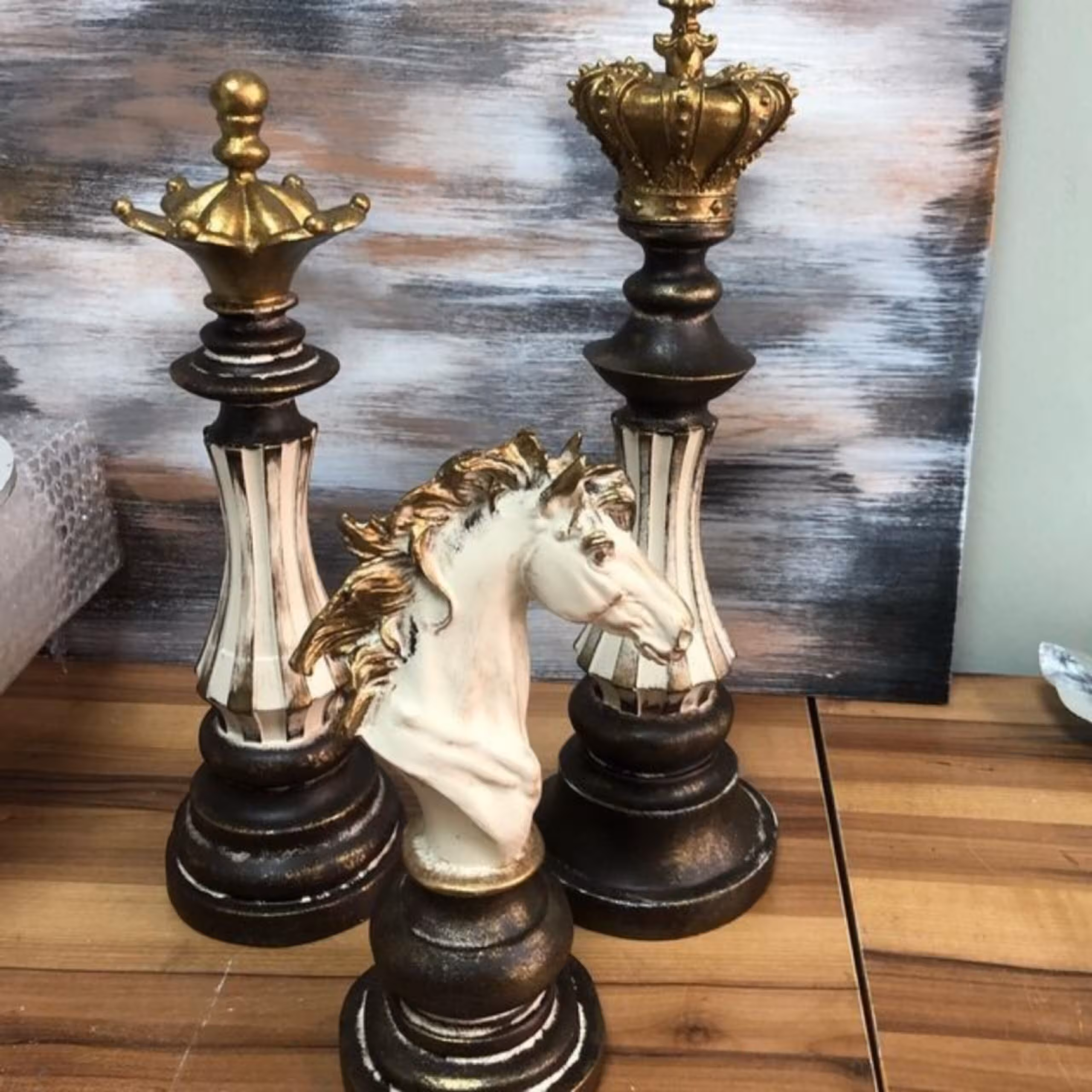 مهره شطرنج  رومیزی دکوری پتینه مجموعه سه عددی