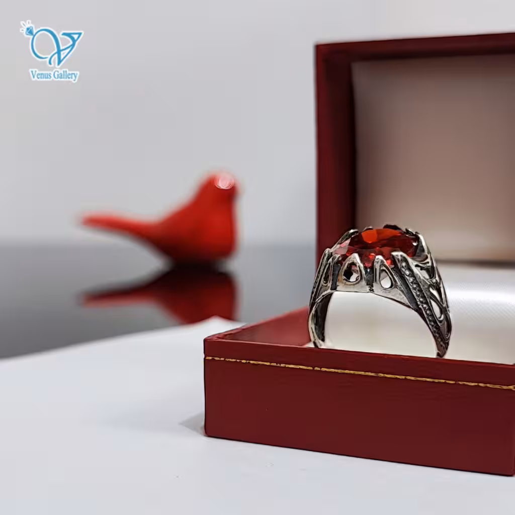 انگشتر نقره مردانه سنگ قرمز اتمی کد 3193