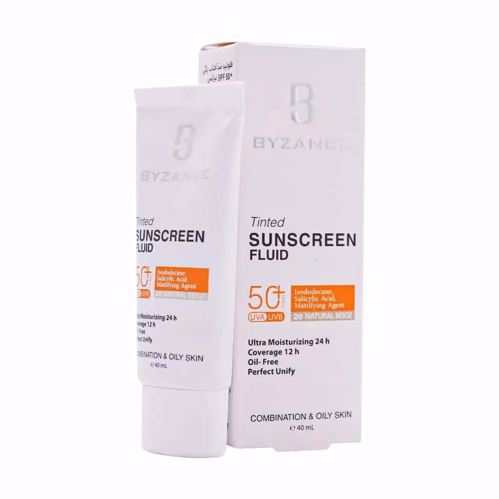 فلوئید ضد آفتاب کرم پودری  SPF50 بیزانس مدل نچرال بژ حجم 40 میلی لیتر