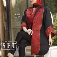 مانتو مزون دوز ژاکارد مدل گلنوش رنگ‌قرمز برند SET