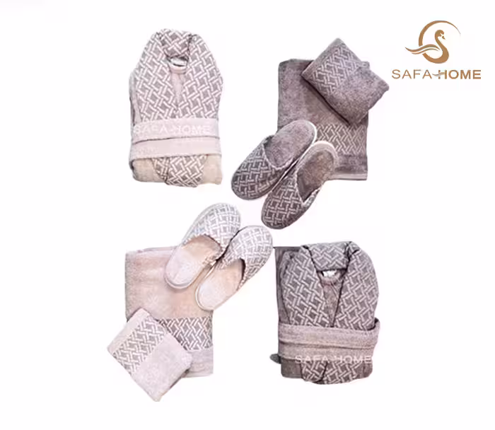 ست حوله عروس و داماد مدل جواهیر گلبهی قهوه ای