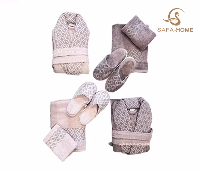 ست حوله عروس و داماد مدل جواهیر گلبهی قهوه ای