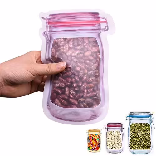زیپ کیپ طرح شیشه حبوبات 500 سی سی بسته 10 عددی