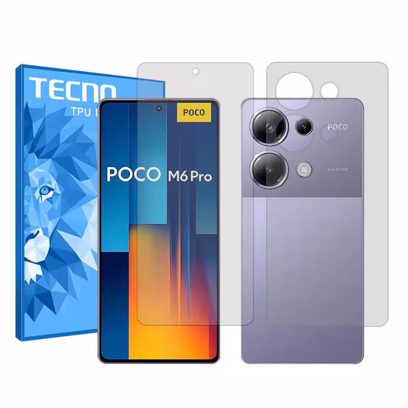 گلس صفحه نمایش و پشت گوشی شیائومی Poco M6 Pro 4G مدل شفاف برند تکنو کد SS