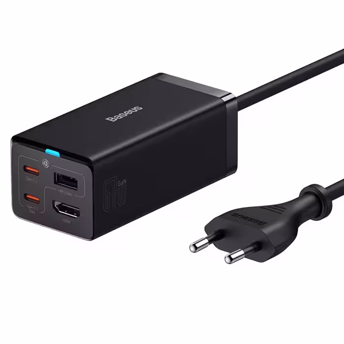 شارژر رومیزی بیسوس مدل CCGAN67-HDE با توان خروجی 67 وات و انتقال تصویر 4K