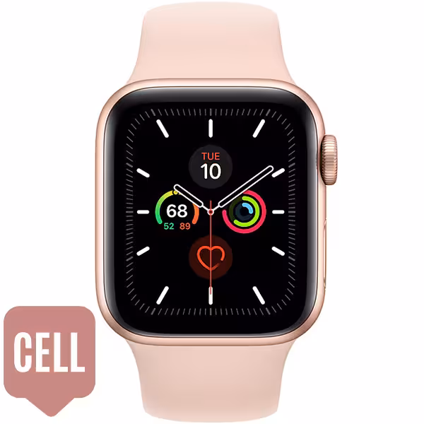سری 5 اسپرت زنانه 40 میلیمتری سلولار Gold Aluminum Case with Pink Sand Sport Band - Hiapple.ir