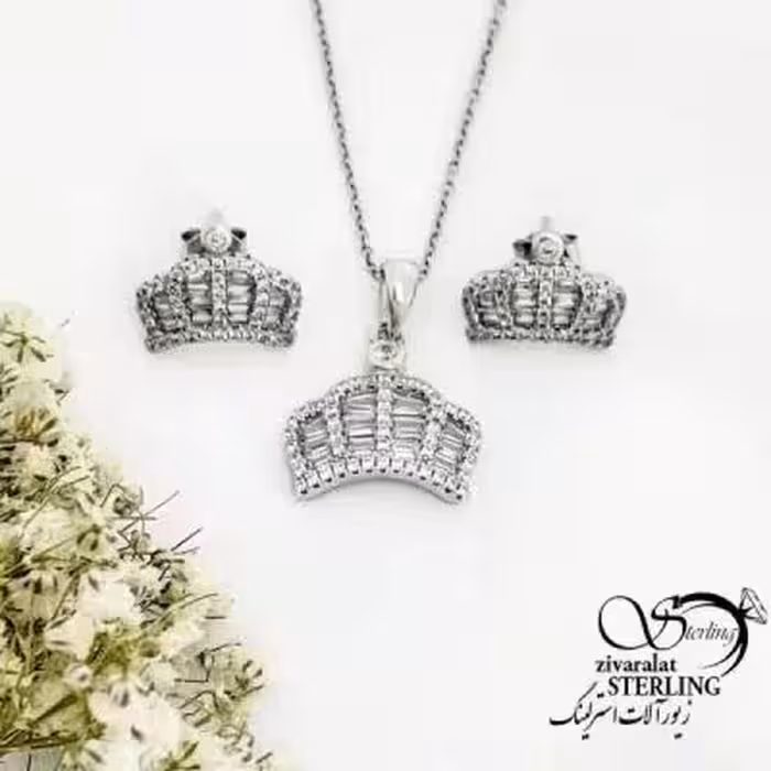 نیمست نقره طرح تاج فول نگین کد 19638