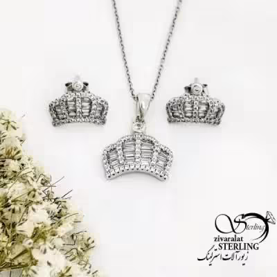 نیمست نقره طرح تاج فول نگین کد 19638