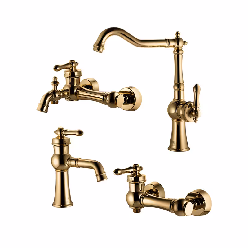 ست چهار تکه شیرآلات درخشان مدل آکوا طلایی