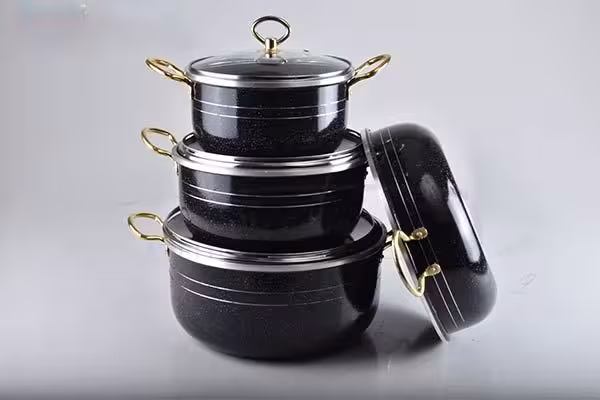 تفلون هفت پارچه زنبوری اطلسی دسته طلایی       C0005