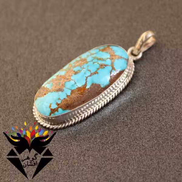 گردنبند فیروزه نیشابوری شجری همراه با حرز 14 معصوم و تربت کربلا کد G_1001