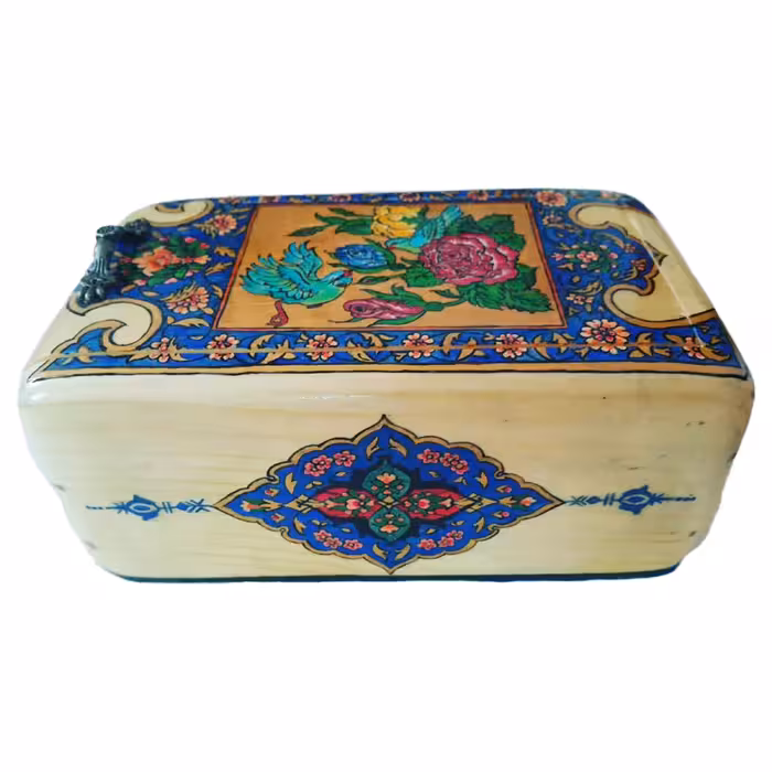جعبه چوبی طرح گل و مرغ مدل E77
