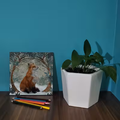 کاشی کارنیلا طرح روباه و زمستان مدل لوحی کد WKB880-2 